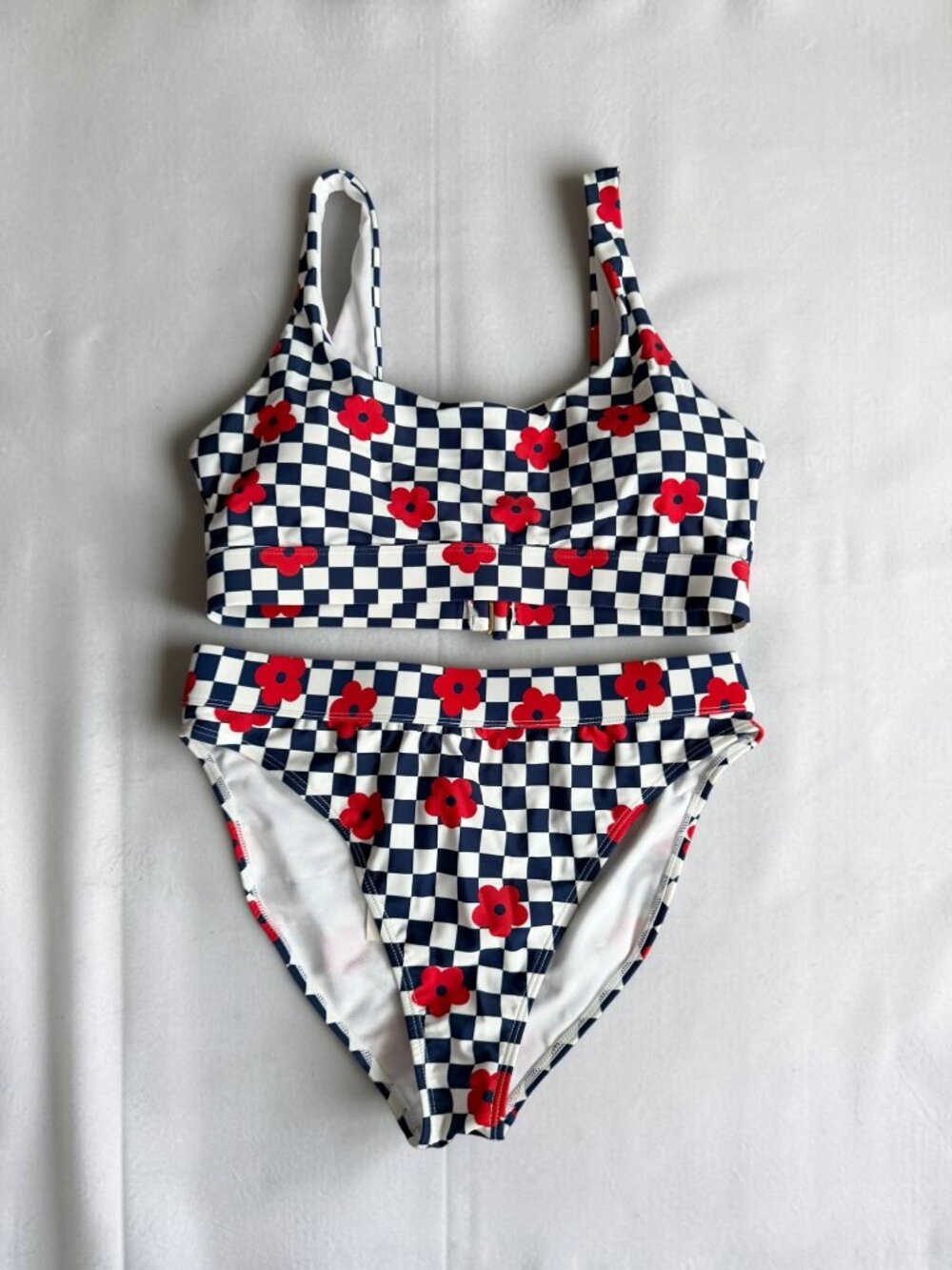CYN & LUCA Checkboard Floral Bikini Size XL NEW NWT